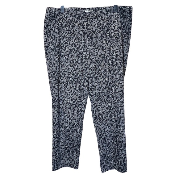 J.Jill Missy Size 12 Black Floral Print Cotton Blend Casual Pants Trousers - Picture 1 of 10